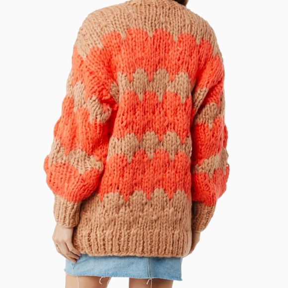 THE CASHMERE PROJECT Hand Knit Chevron Open Front Chunky Sweater Cardigan - Picture 2 of 7